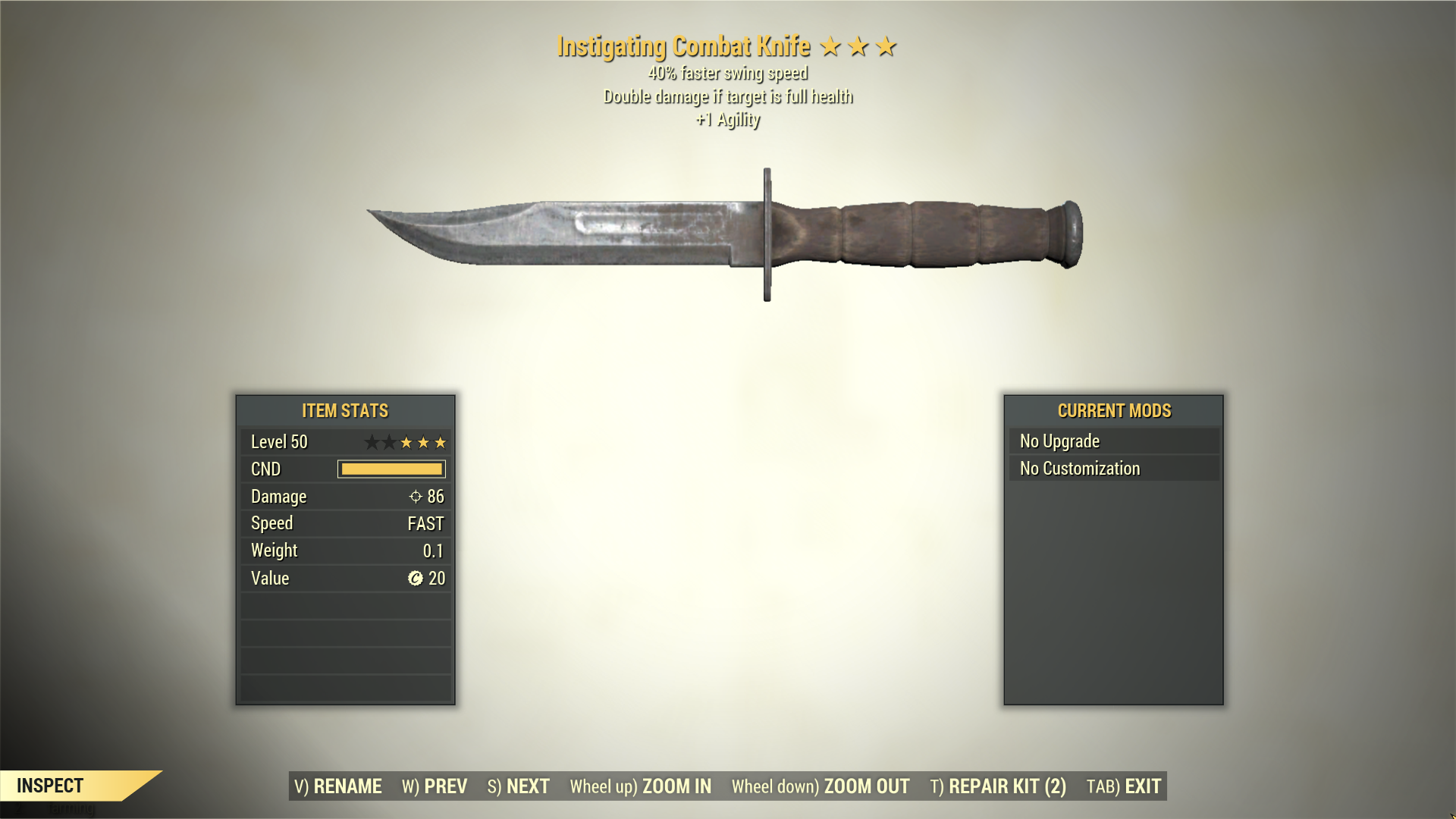 Screenshot of a Fallout 76 item for PC & Steam players, showing the stats.
