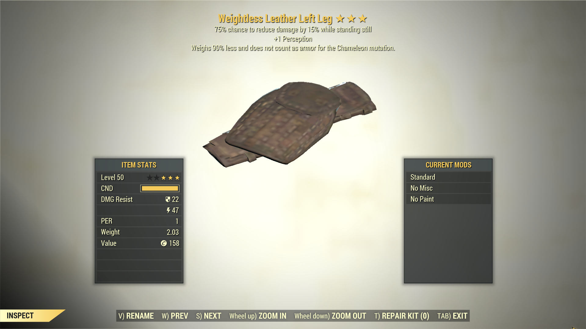 Screenshot of a Fallout 76 item for PC & Steam players, showing the stats.