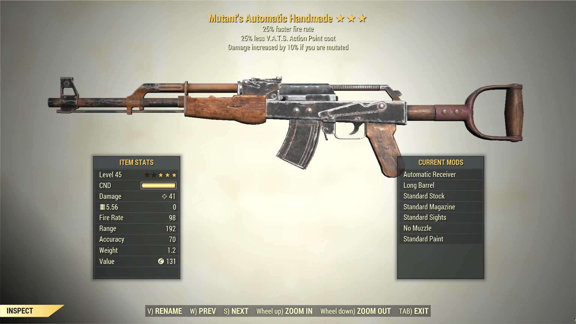 Screenshot of a Fallout 76 item for PC & Steam players, showing the stats.