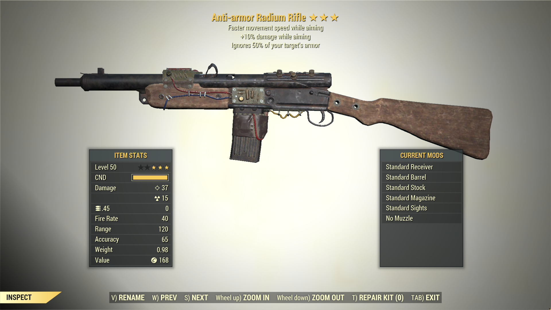 Screenshot of a Fallout 76 item for PC & Steam players, showing the stats.