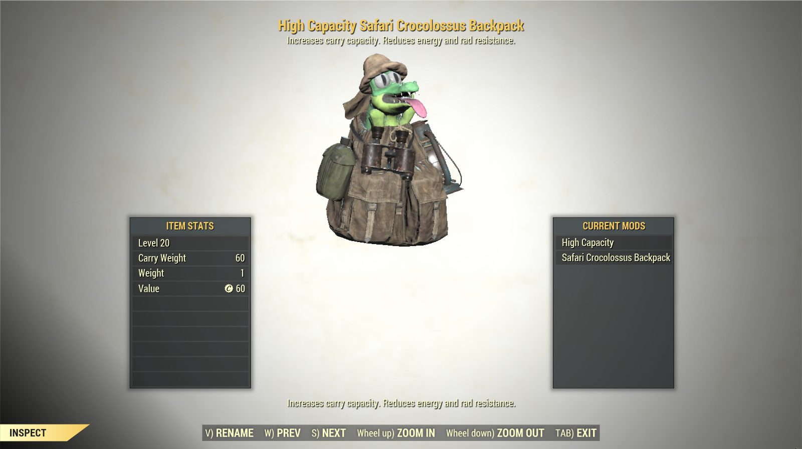 Screenshot of a Fallout 76 item for PC & Steam players, showing the stats.