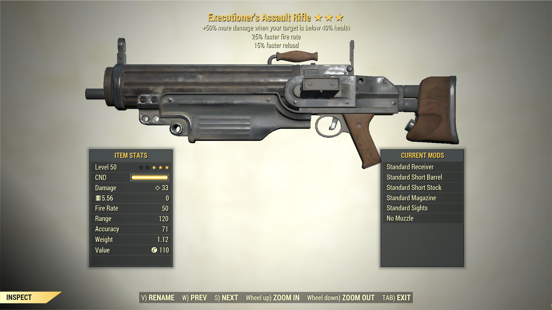 Screenshot of a Fallout 76 item for PC & Steam players, showing the stats.