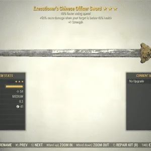 Screenshot of a Fallout 76 item for PC & Steam players, showing the stats.