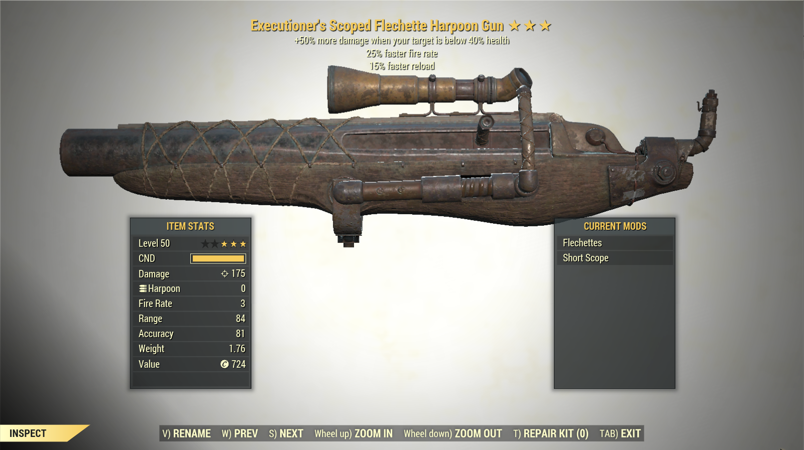 Screenshot of a Fallout 76 item for PC & Steam players, showing the stats.