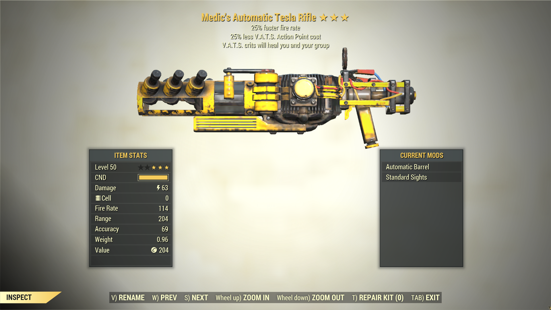 Screenshot of a Fallout 76 item for PC & Steam players, showing the stats.