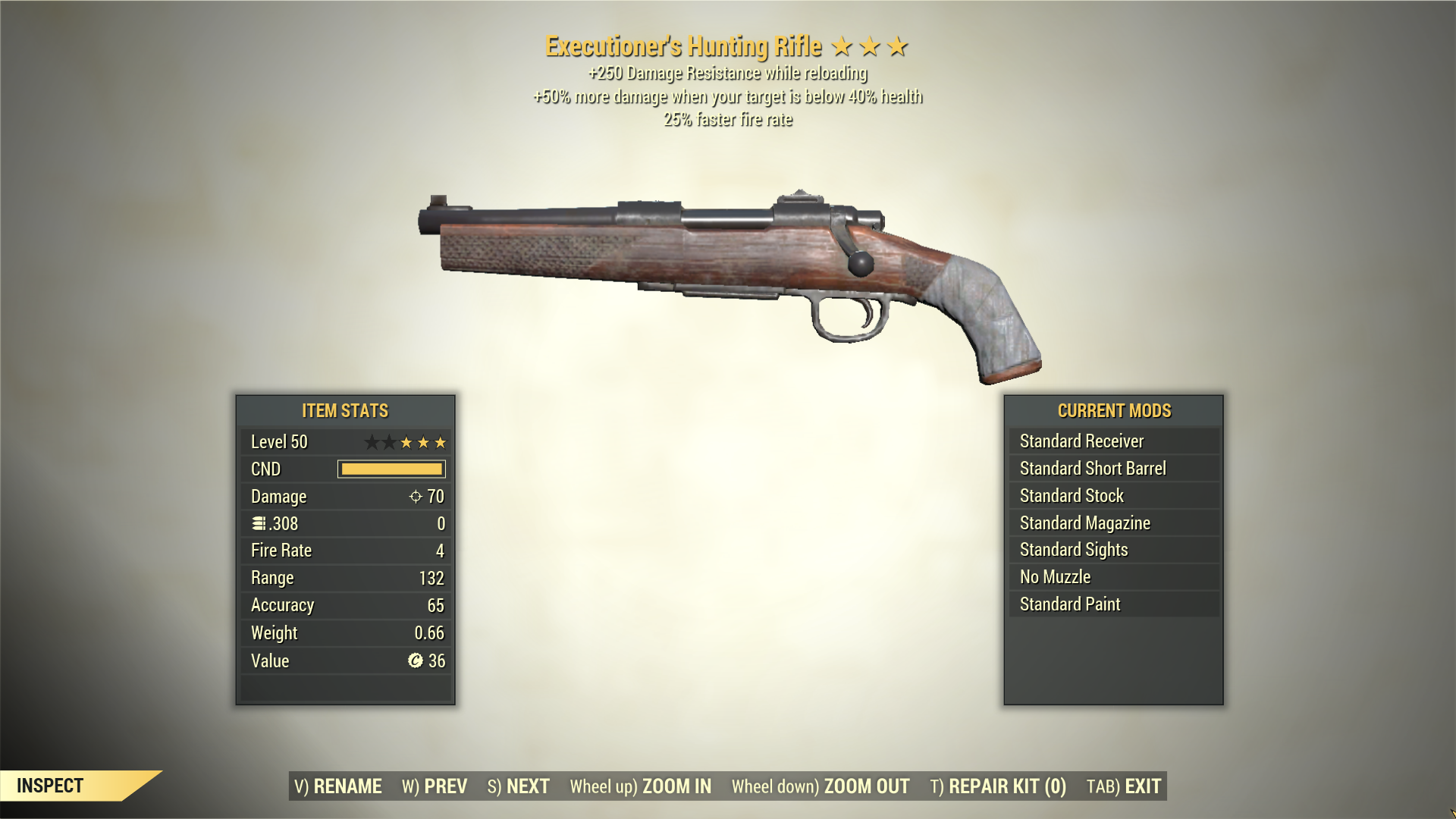 Screenshot of a Fallout 76 item for PC & Steam players, showing the stats.
