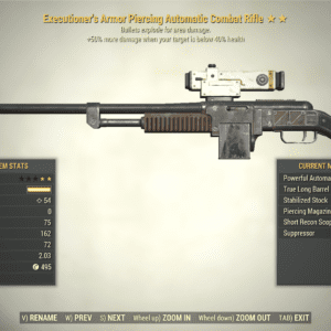 Screenshot of a Fallout 76 item for PC & Steam players, showing the stats.
