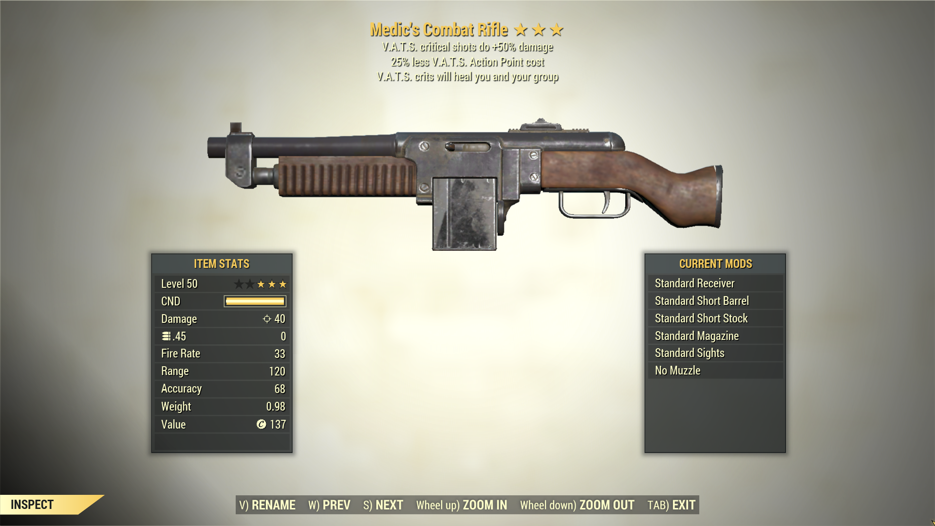 Screenshot of a Fallout 76 item for PC & Steam players, showing the stats.