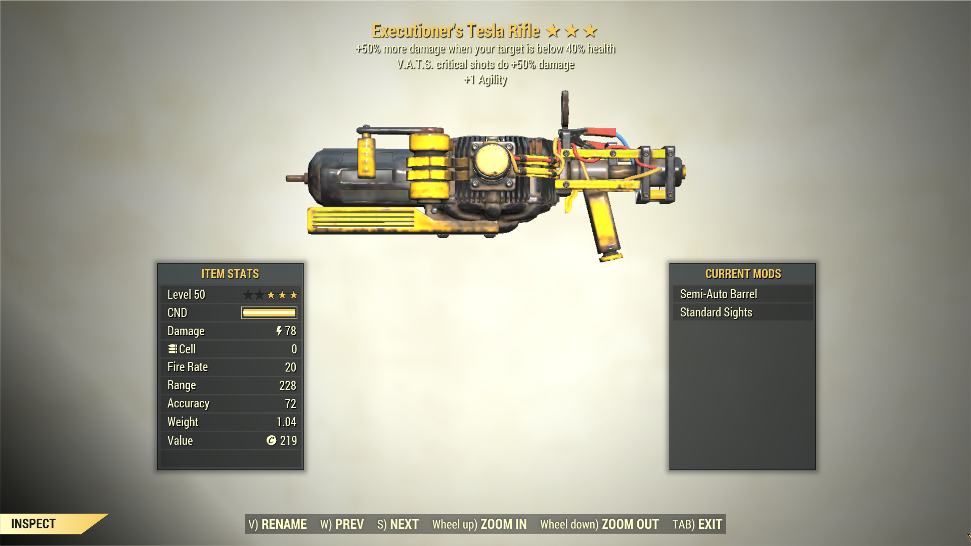 Screenshot of a Fallout 76 item for PC & Steam players, showing the stats.
