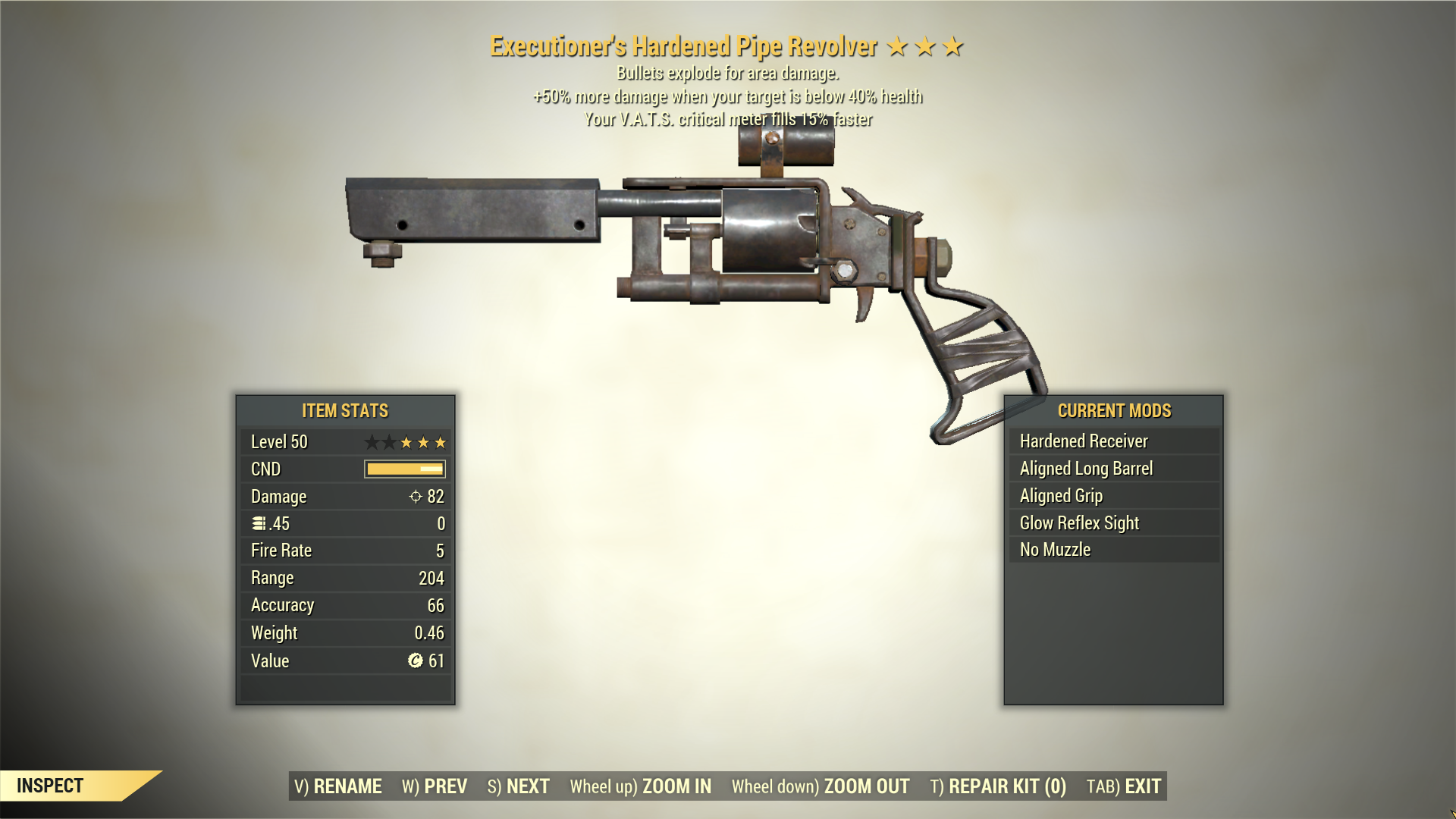 Screenshot of a Fallout 76 item for PC & Steam players, showing the stats.