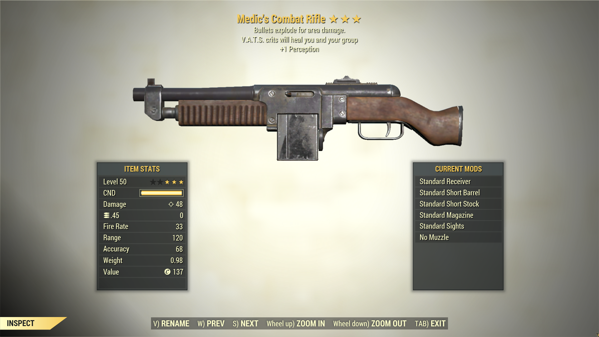 Screenshot of a Fallout 76 item for PC & Steam players, showing the stats.