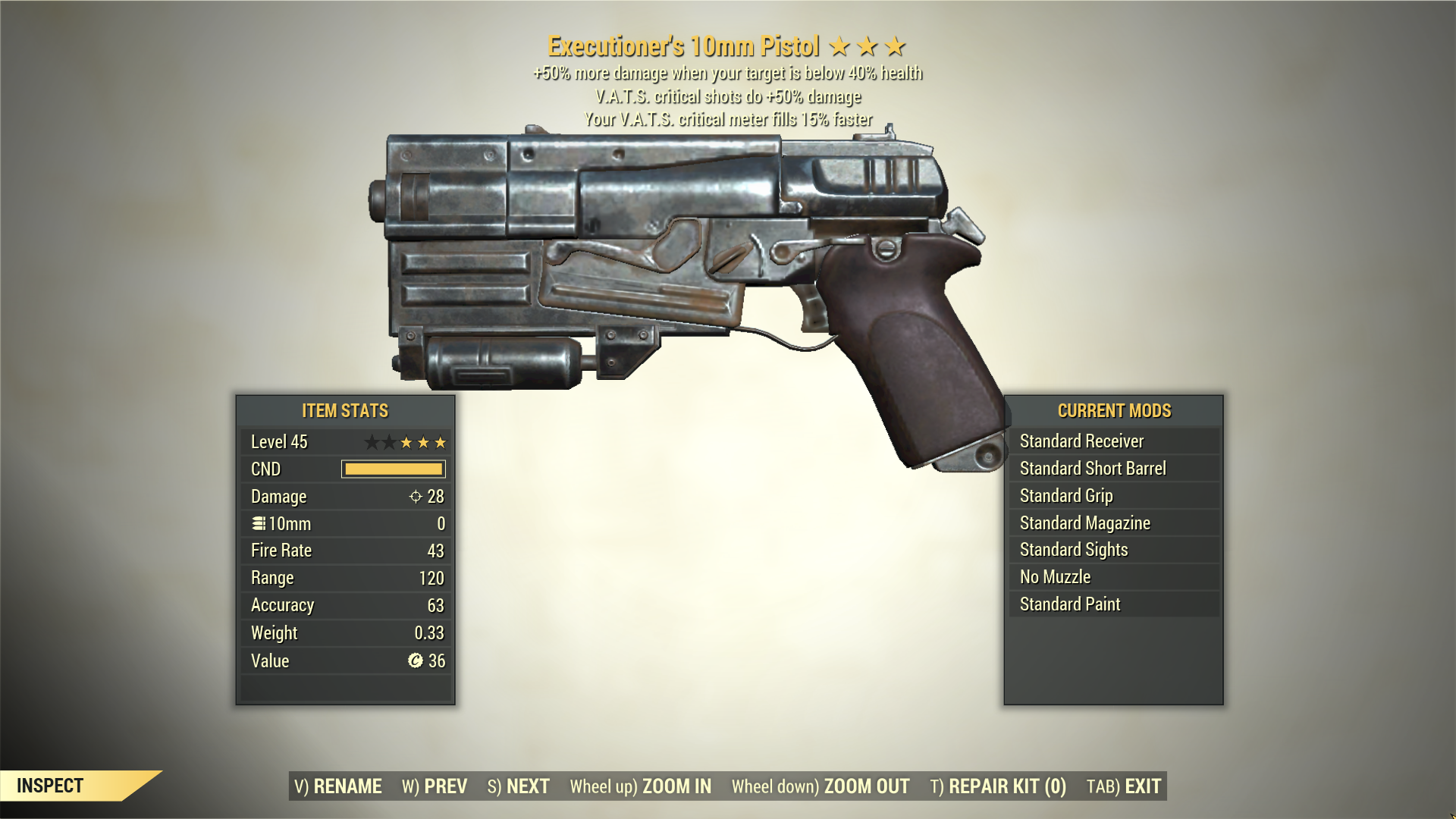 Screenshot of a Fallout 76 item for PC & Steam players, showing the stats.