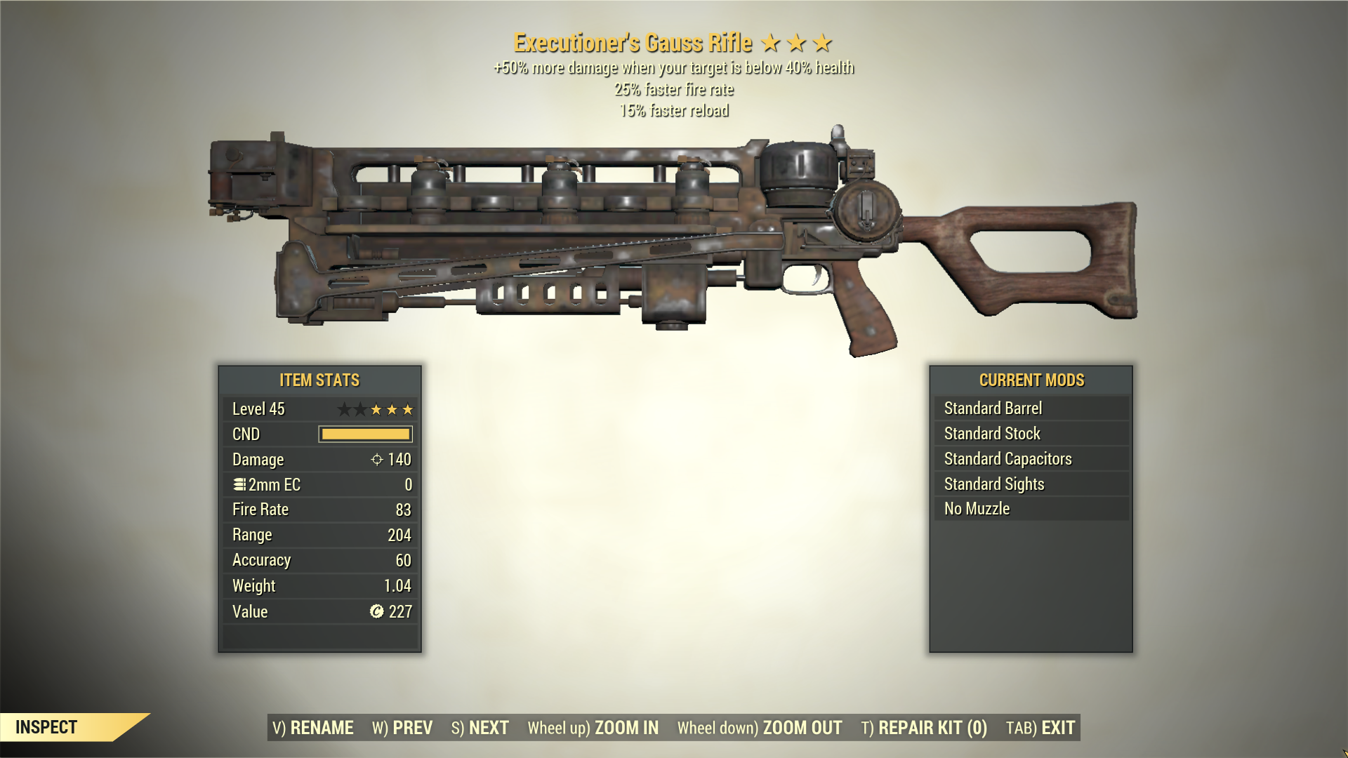 Screenshot of a Fallout 76 item for PC & Steam players, showing the stats.
