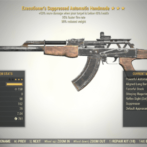 Screenshot of a Fallout 76 item for PC & Steam players, showing the stats.