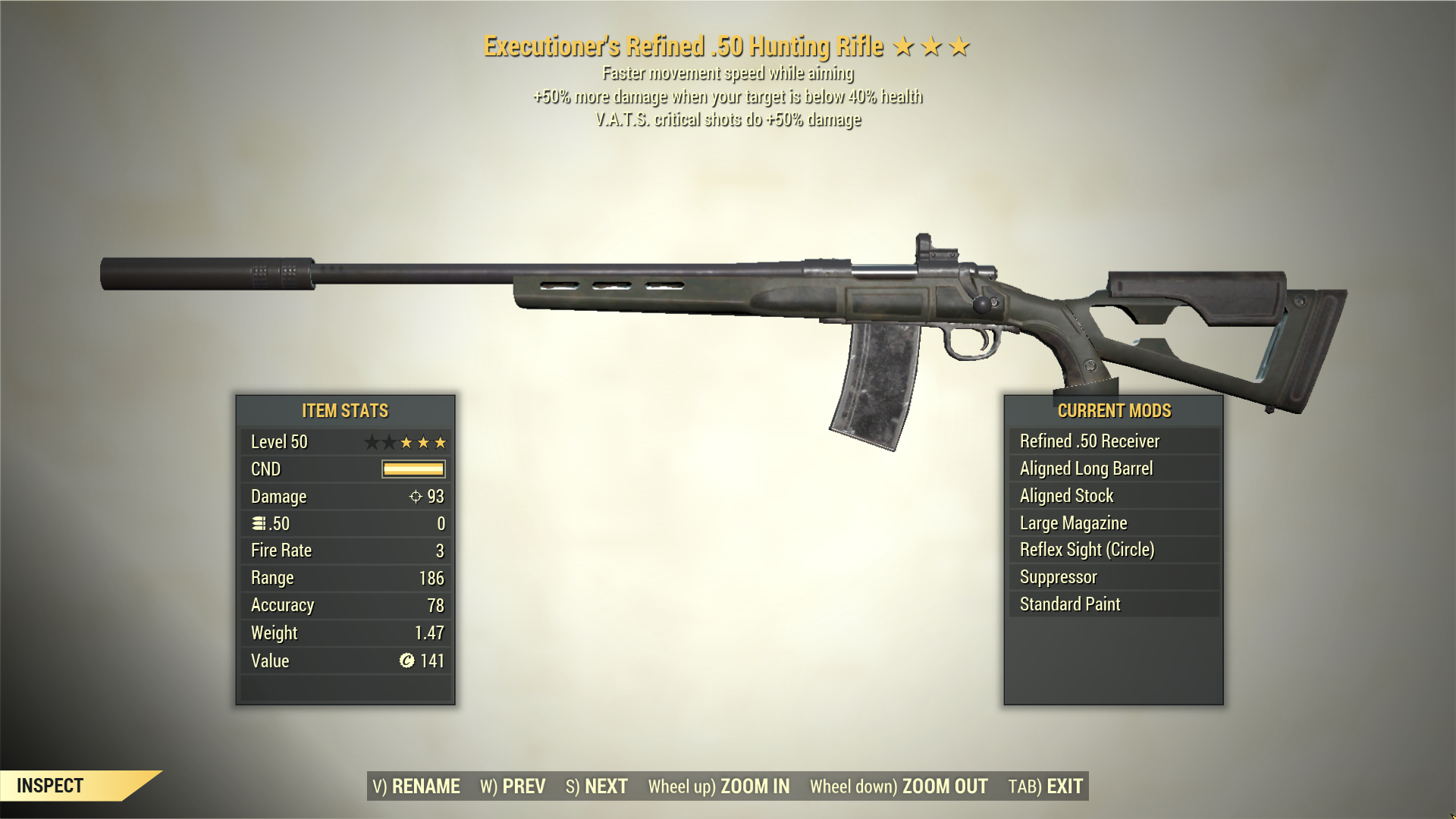 Screenshot of a Fallout 76 item for PC & Steam players, showing the stats.