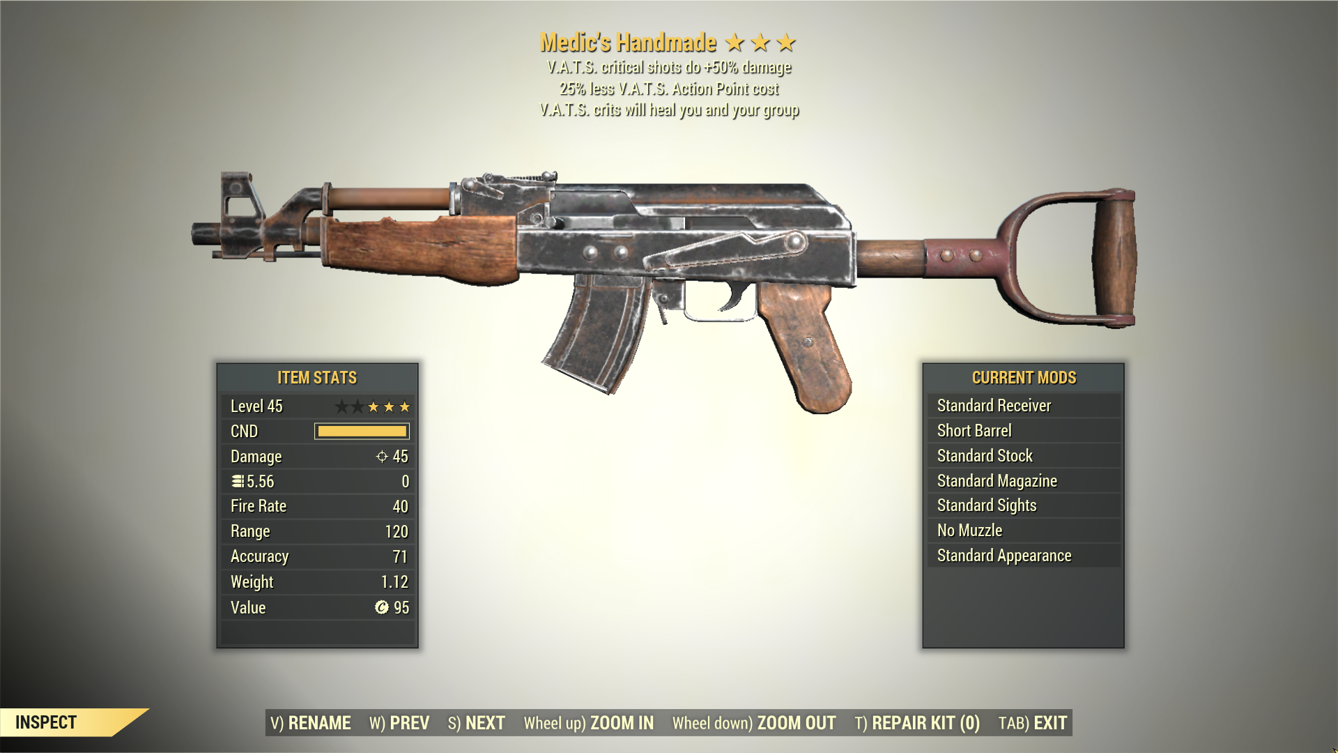 Screenshot of a Fallout 76 item for PC & Steam players, showing the stats.