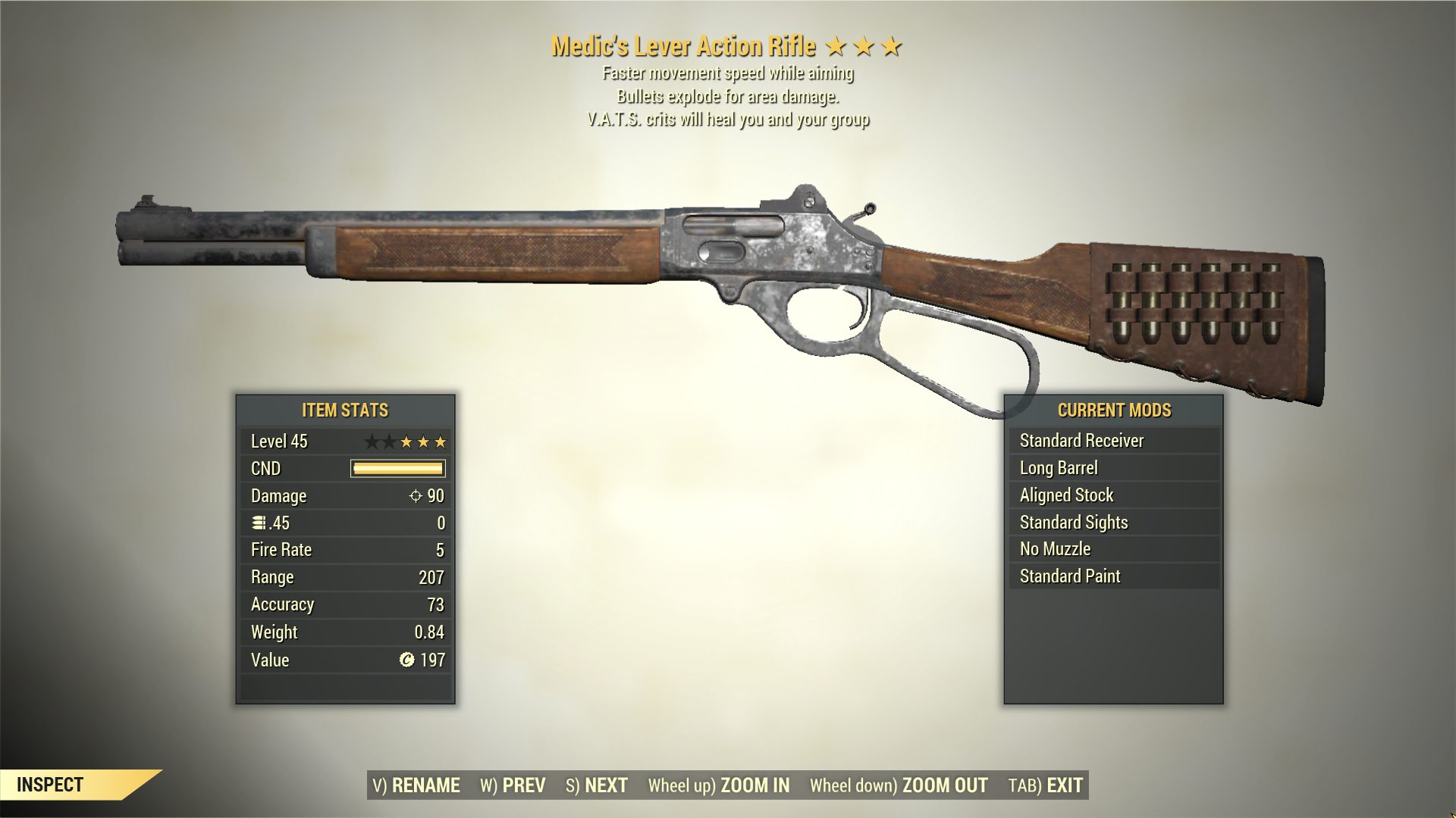 Screenshot of a Fallout 76 item for PC & Steam players, showing the stats.