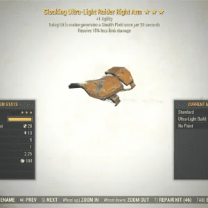 Screenshot of a Fallout 76 item for PC & Steam players, showing the stats.