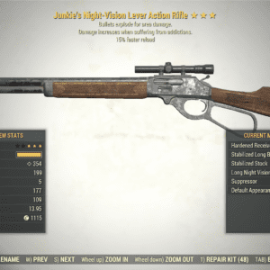 Screenshot of a Fallout 76 item for PC & Steam players, showing the stats.