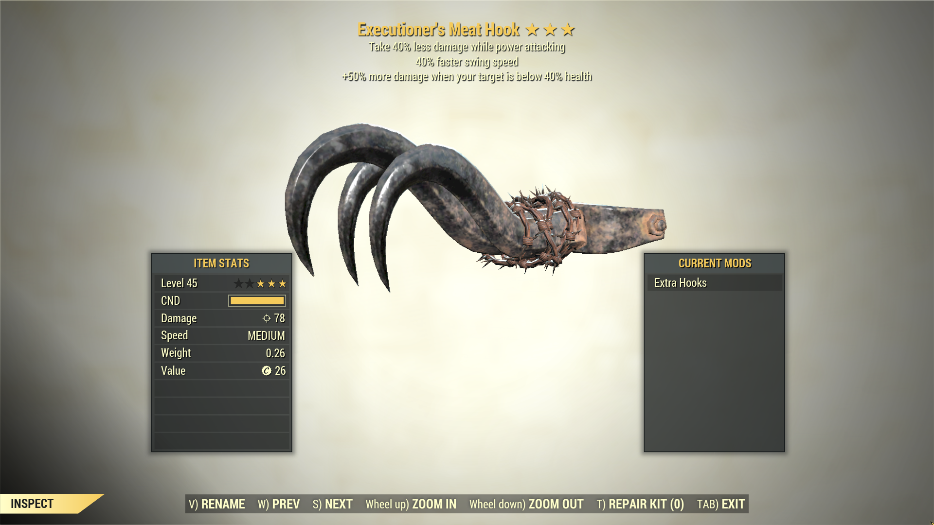 Screenshot of a Fallout 76 item for PC & Steam players, showing the stats.