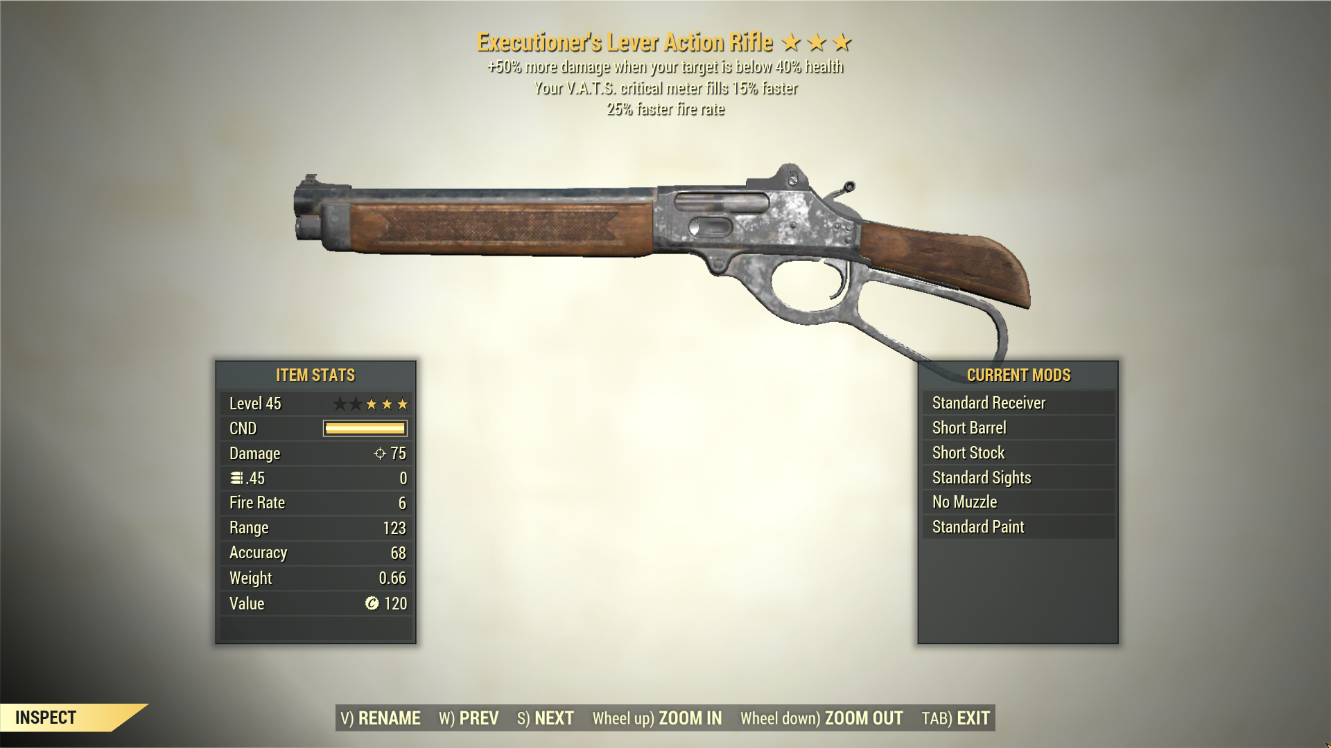 Screenshot of a Fallout 76 item for PC & Steam players, showing the stats.