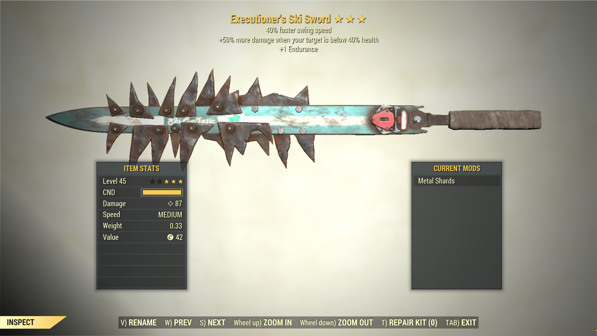 Screenshot of a Fallout 76 item for PC & Steam players, showing the stats.