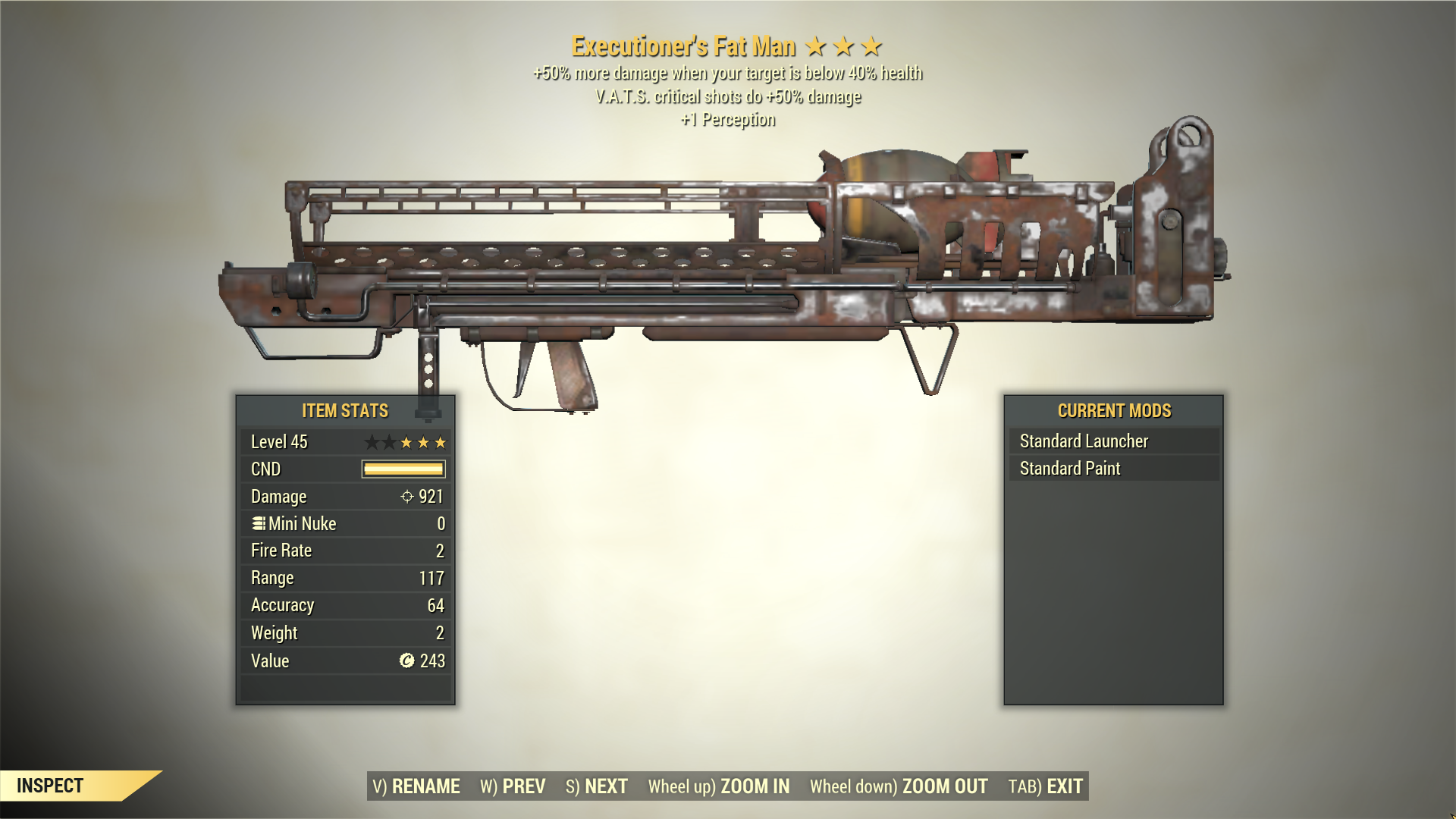 Screenshot of a Fallout 76 item for PC & Steam players, showing the stats.