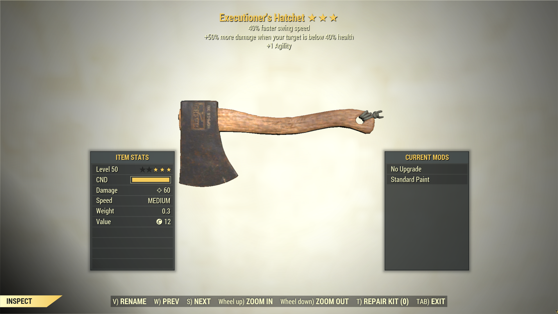 Screenshot of a Fallout 76 item for PC & Steam players, showing the stats.
