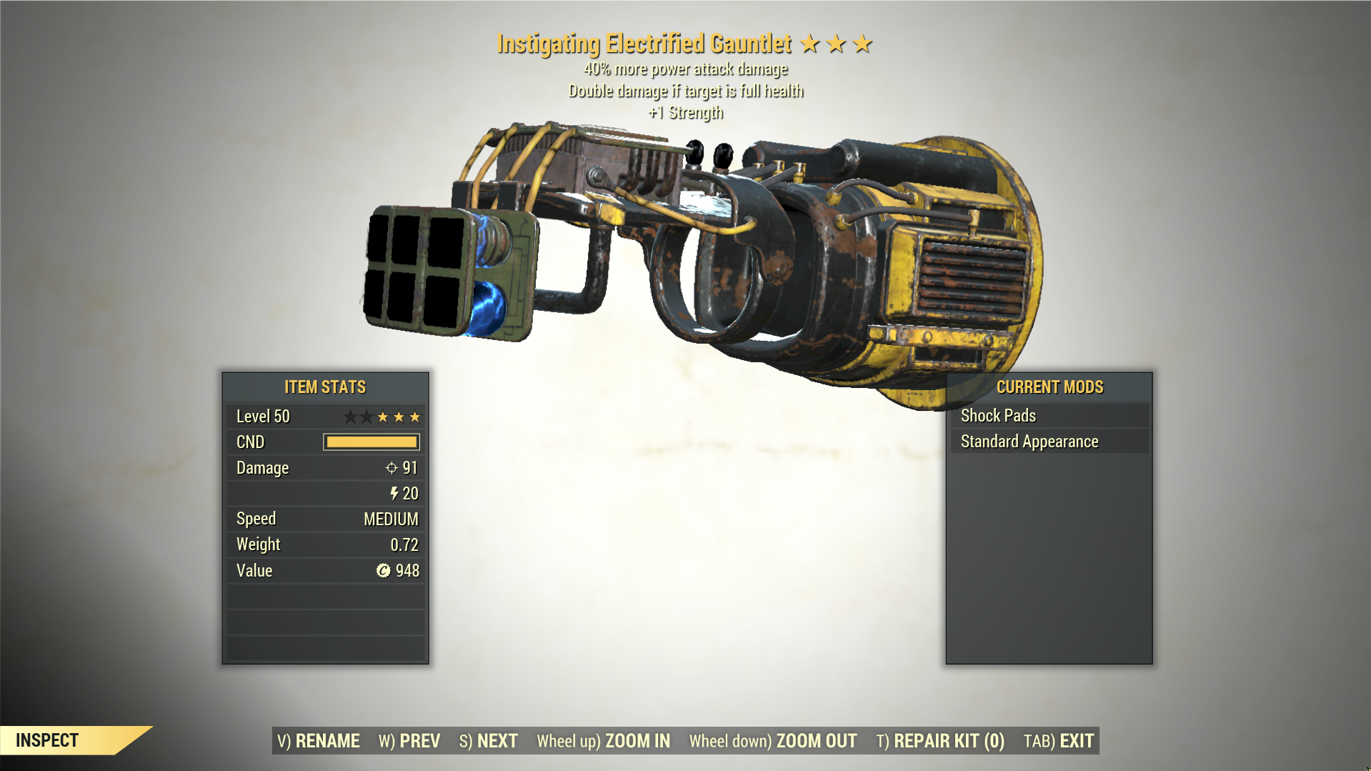 Screenshot of a Fallout 76 item for PC & Steam players, showing the stats.