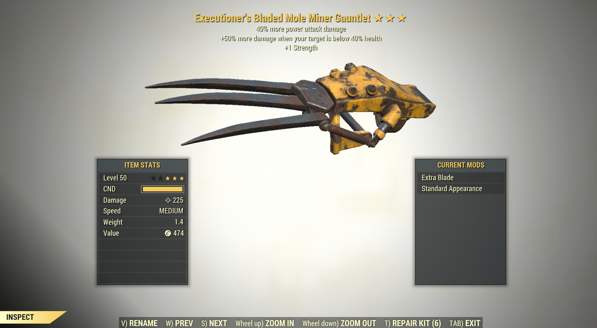 Screenshot of a Fallout 76 item for PC & Steam players, showing the stats.