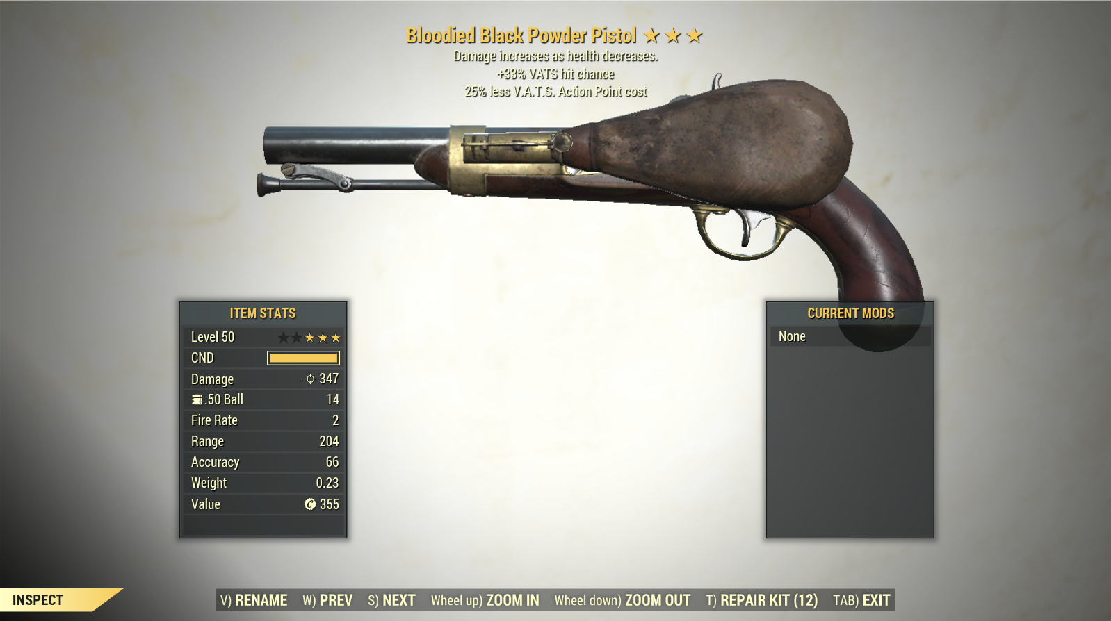 Screenshot of a Fallout 76 item for PC & Steam players, showing the stats.