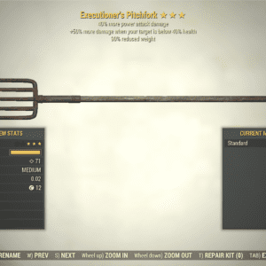 Screenshot of a Fallout 76 item for PC & Steam players, showing the stats.
