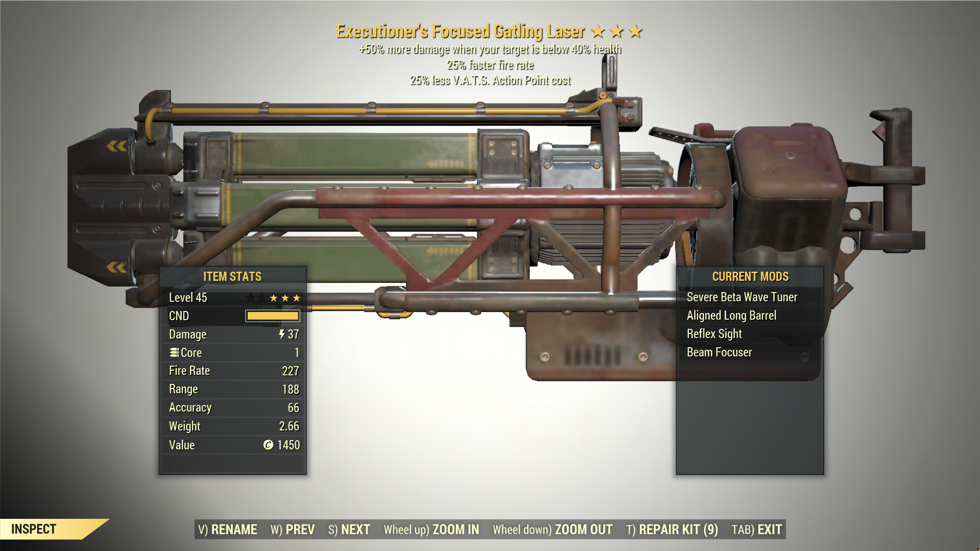 Screenshot of a Fallout 76 item for PC & Steam players, showing the stats.