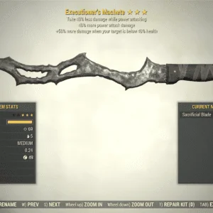 Screenshot of a Fallout 76 item for PC & Steam players, showing the stats.