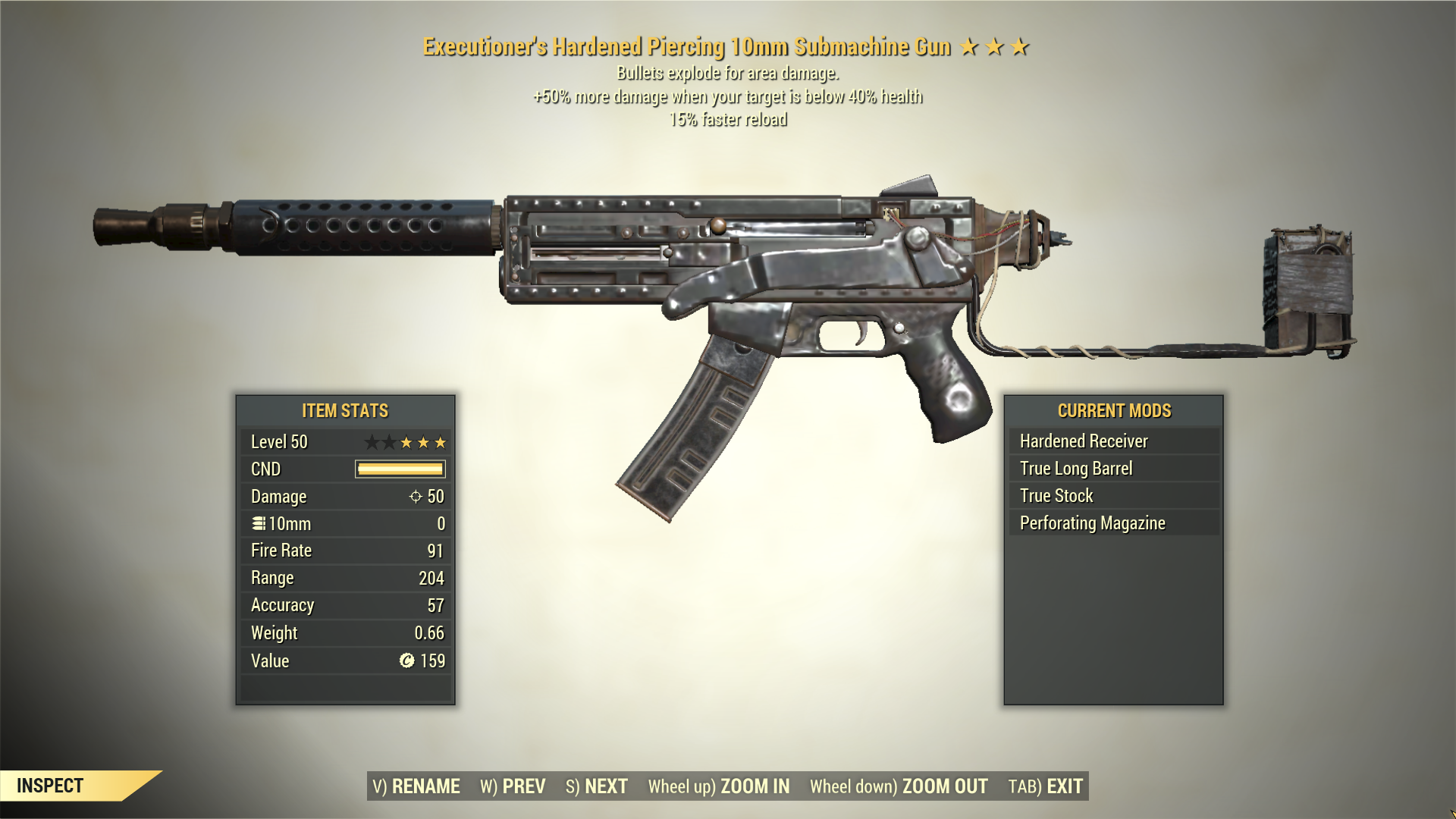 Screenshot of a Fallout 76 item for PC & Steam players, showing the stats.