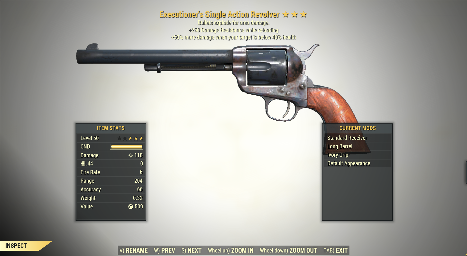 Screenshot of a Fallout 76 item for PC & Steam players, showing the stats.