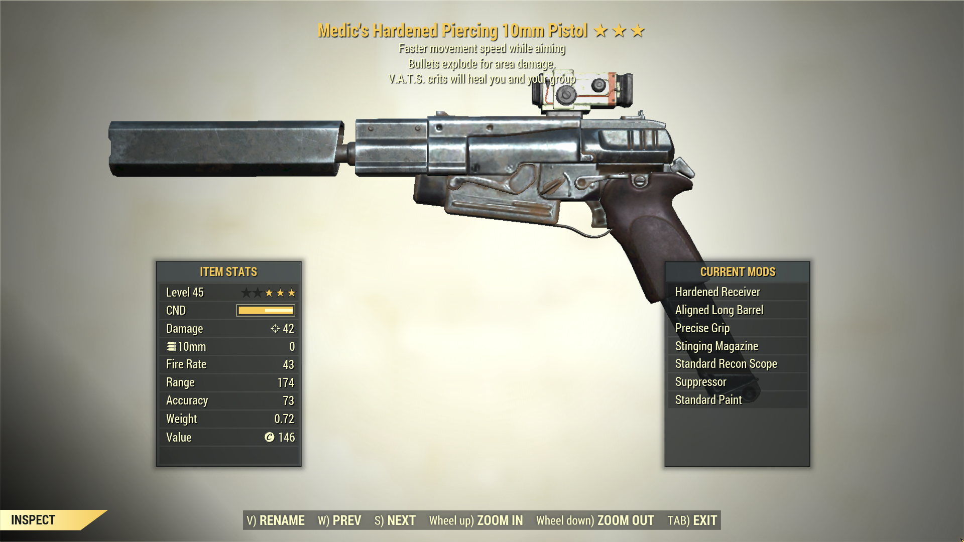 Screenshot of a Fallout 76 item for PC & Steam players, showing the stats.