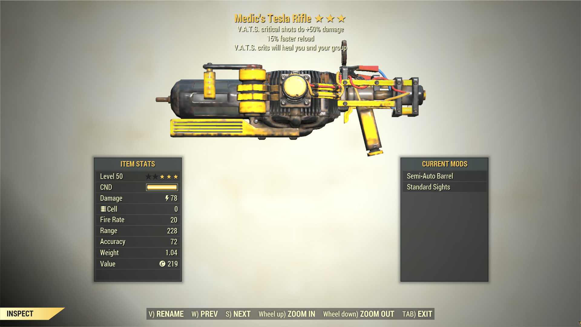 Screenshot of a Fallout 76 item for PC & Steam players, showing the stats.