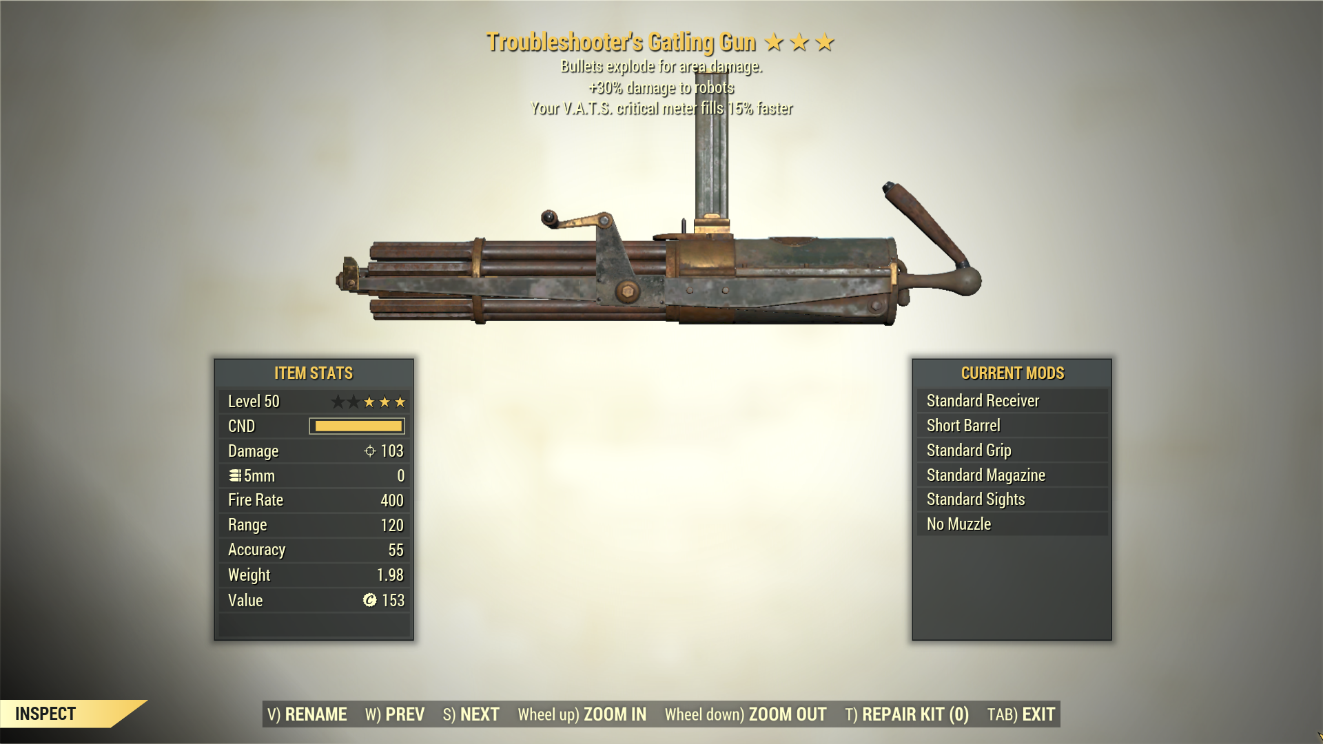 Screenshot of a Fallout 76 item for PC & Steam players, showing the stats.