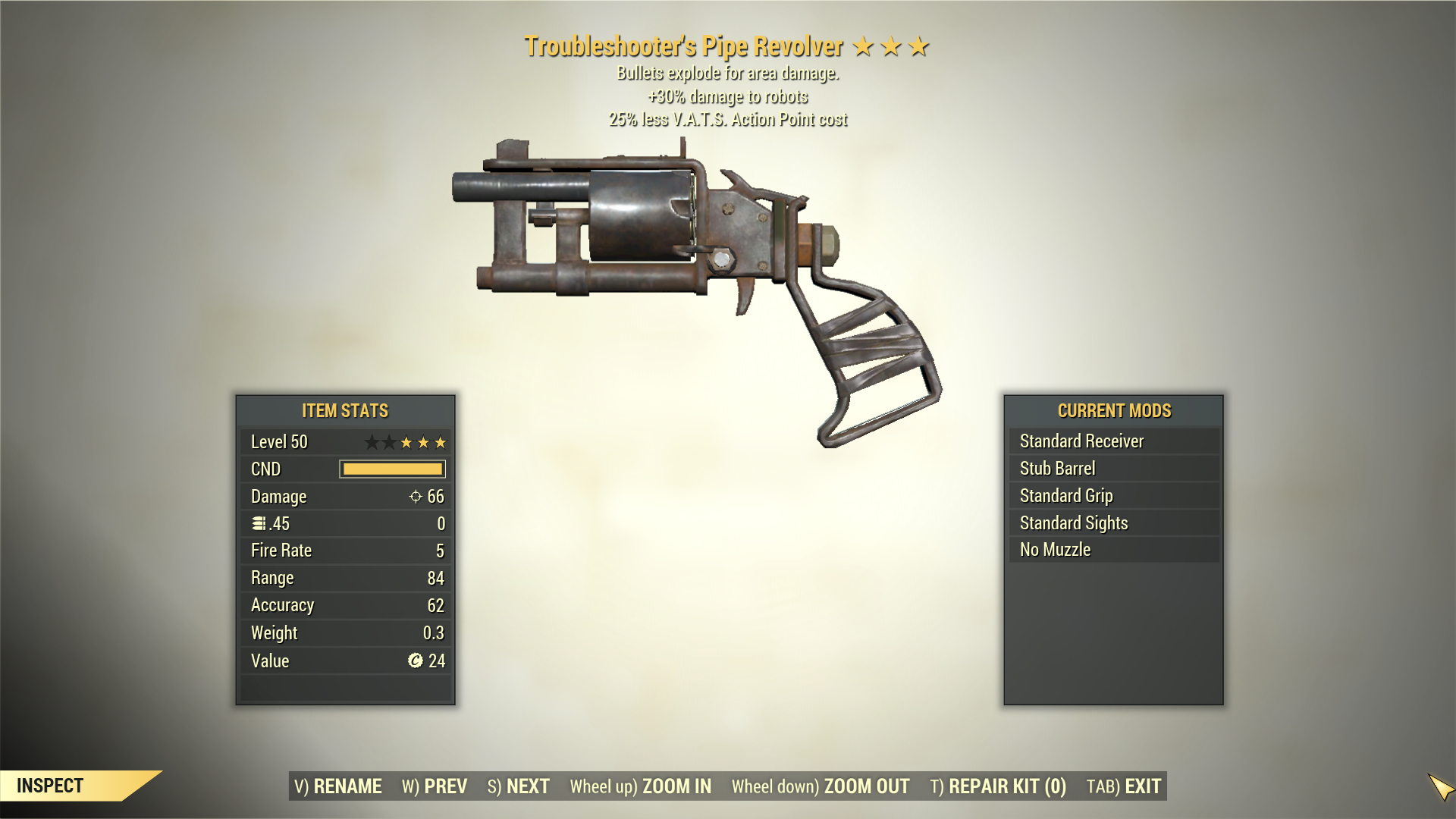 Screenshot of a Fallout 76 item for PC & Steam players, showing the stats.