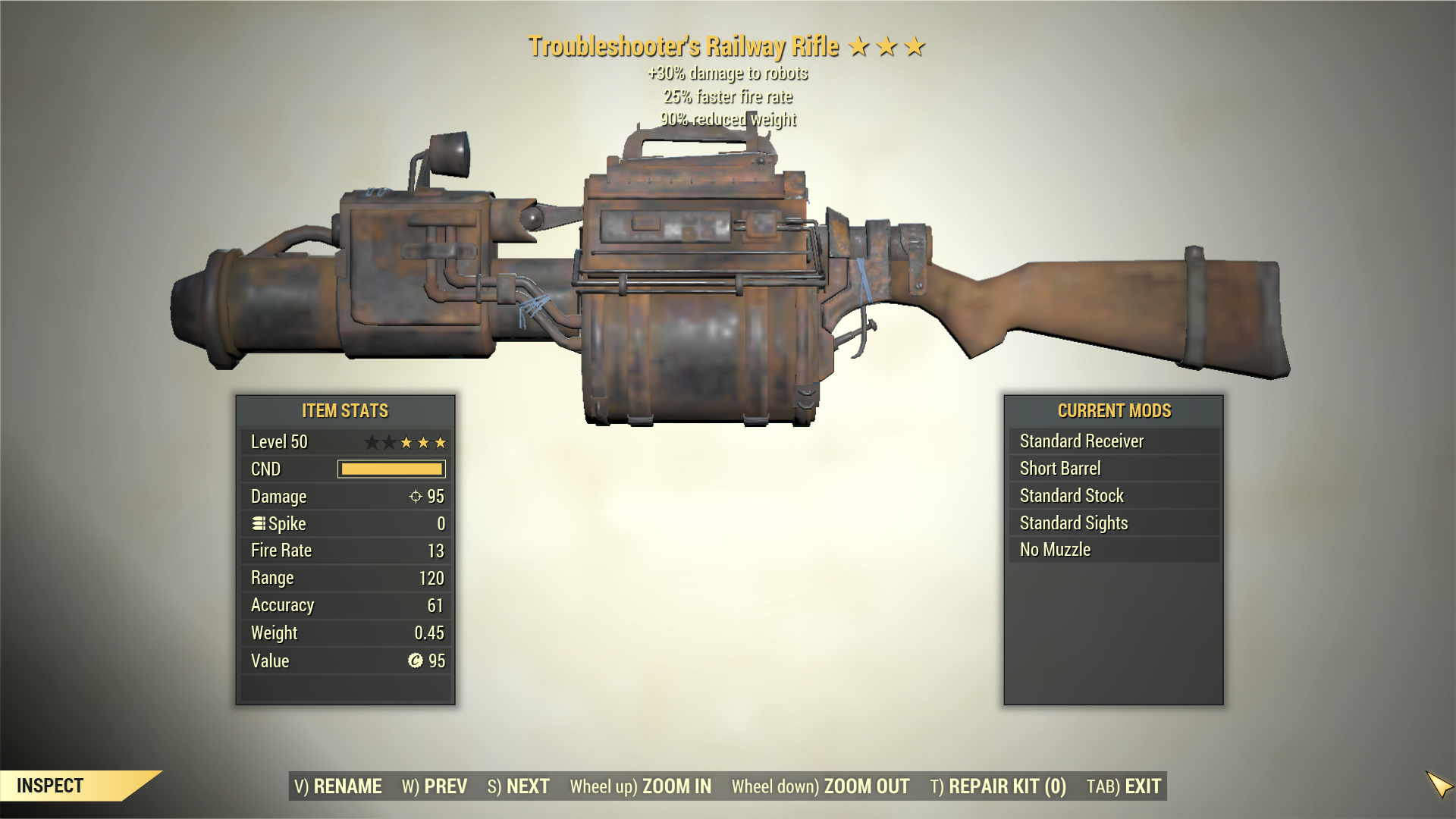 Screenshot of a Fallout 76 item for PC & Steam players, showing the stats.