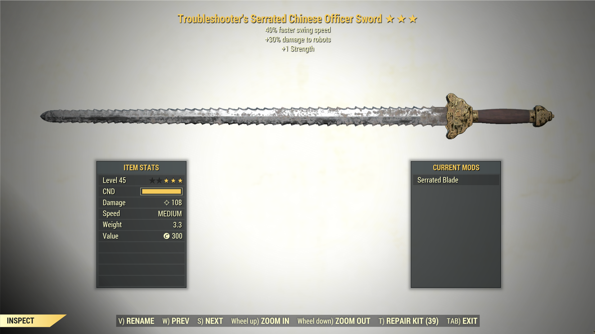 Screenshot of a Fallout 76 item for PC & Steam players, showing the stats.