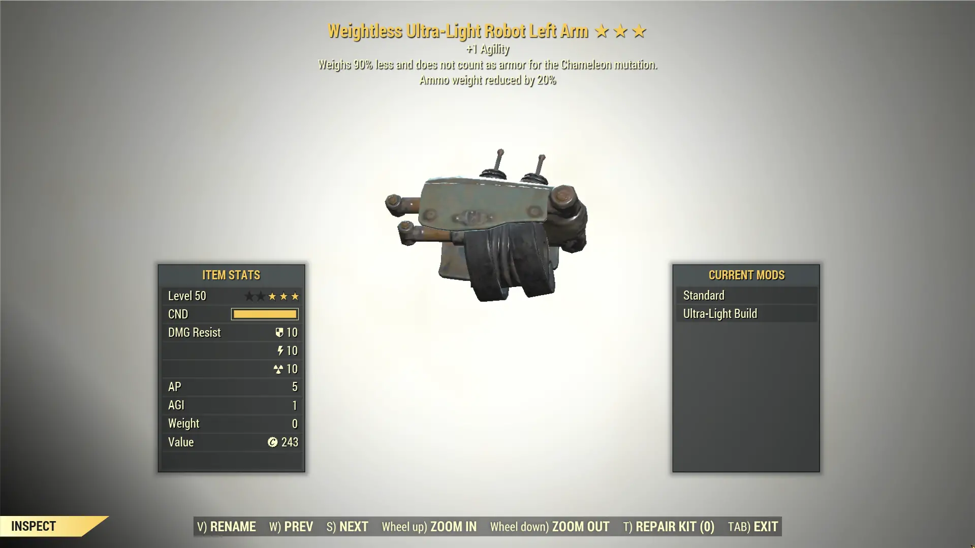 Screenshot of a Fallout 76 item for PC & Steam players, showing the stats.