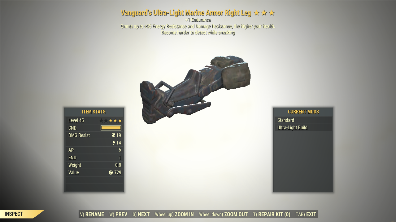 Screenshot of a Fallout 76 item for PC & Steam players, showing the stats.