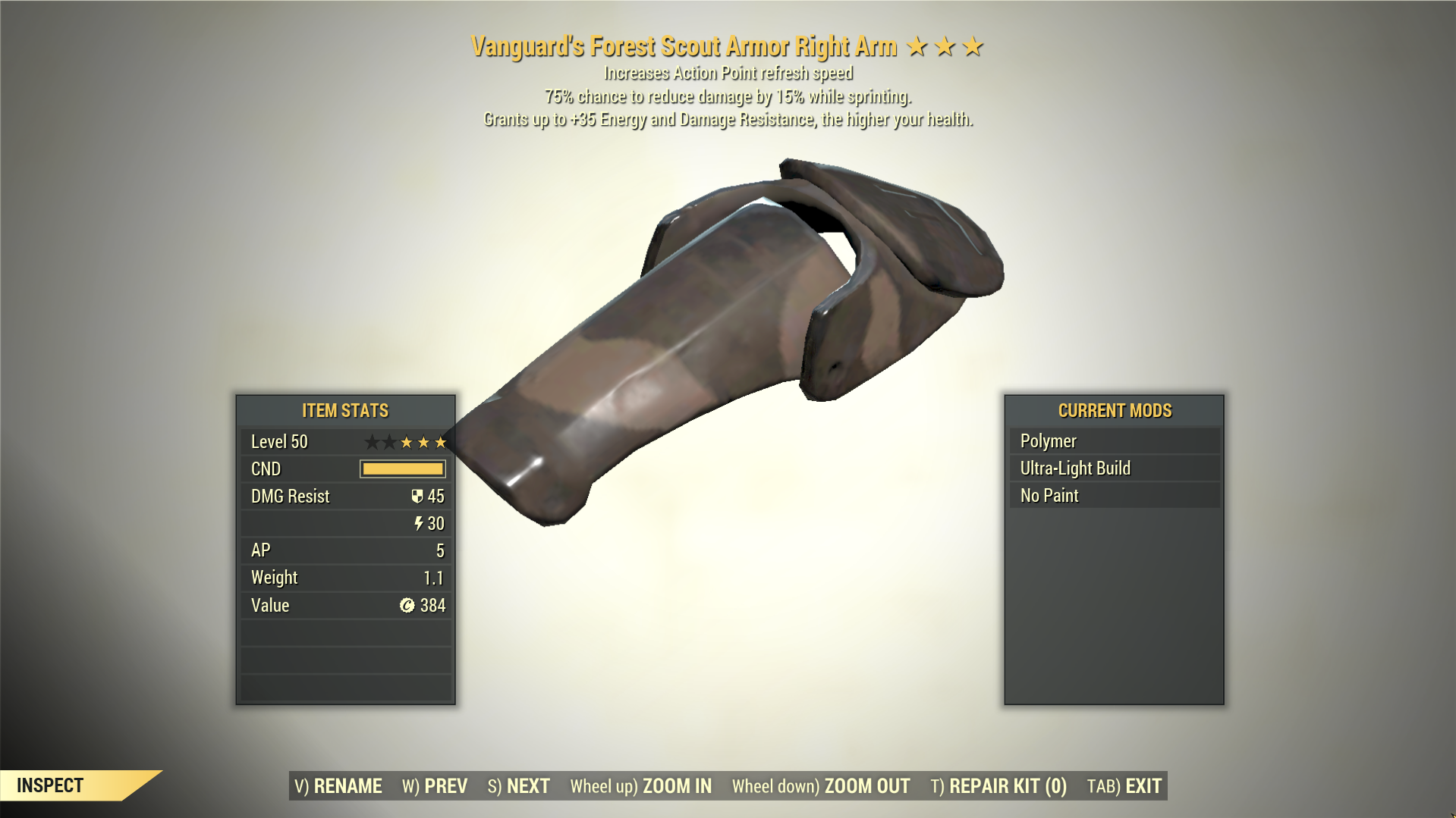 Screenshot of a Fallout 76 item for PC & Steam players, showing the stats.