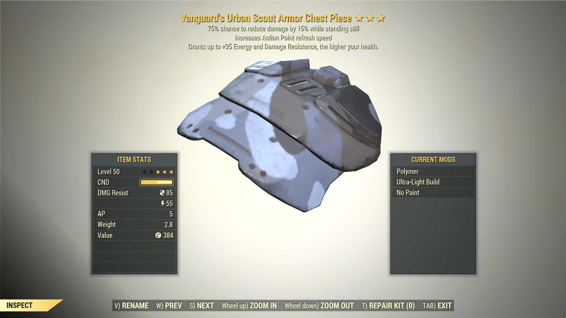 Screenshot of a Fallout 76 item for PC & Steam players, showing the stats.