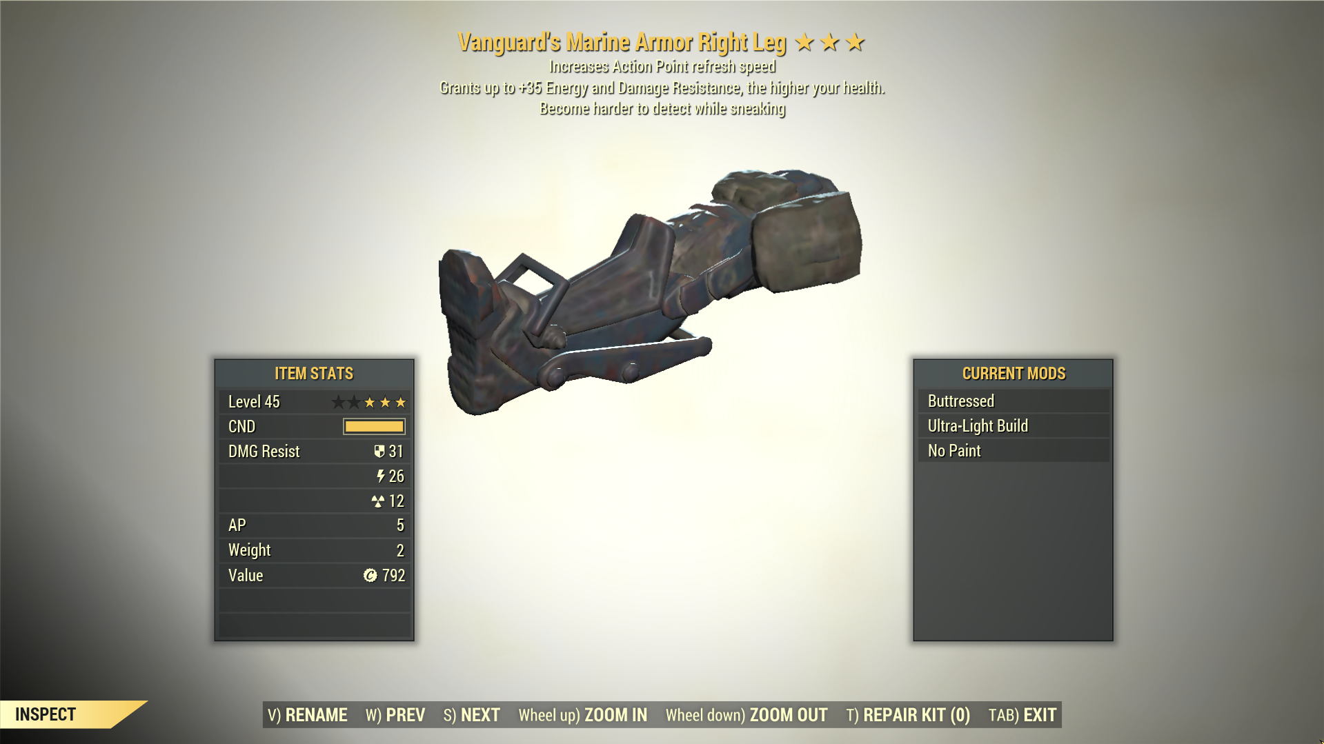Screenshot of a Fallout 76 item for PC & Steam players, showing the stats.