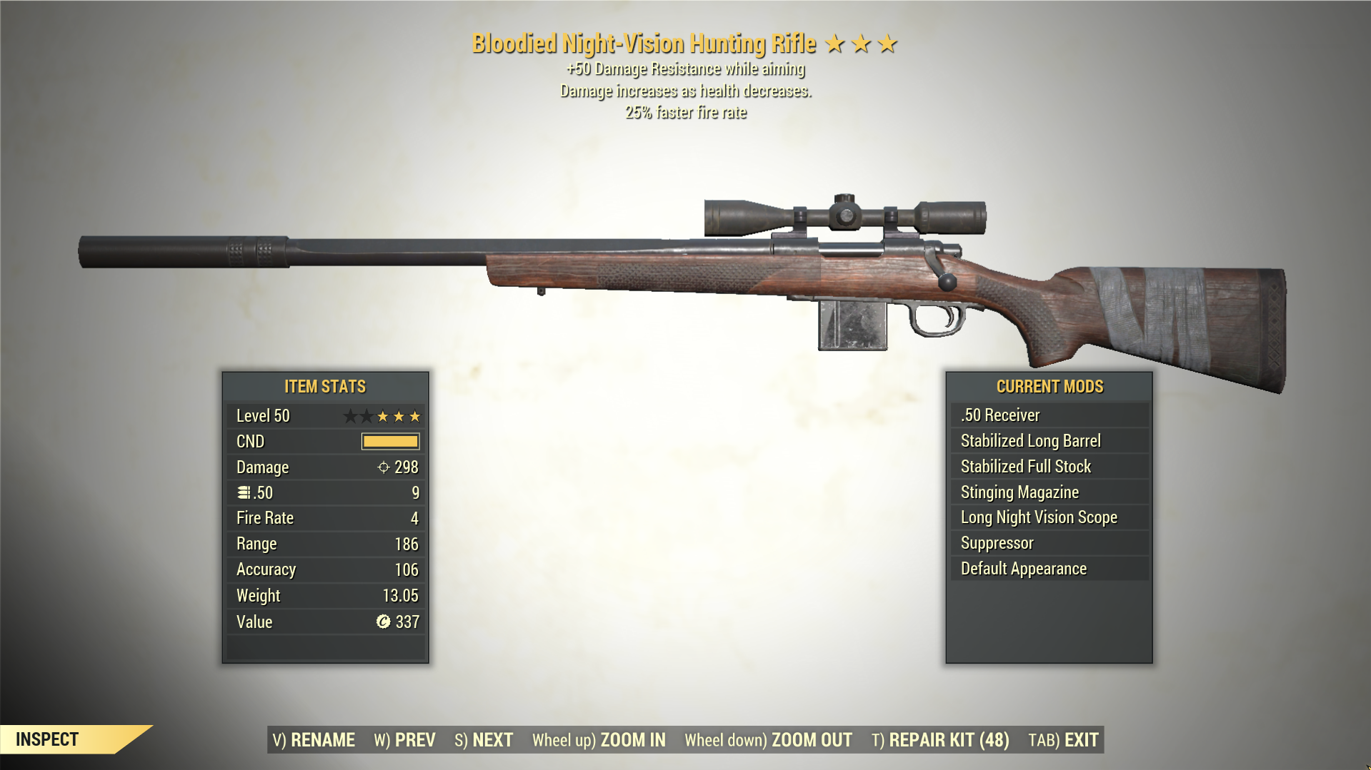 Screenshot of a Fallout 76 item for PC & Steam players, showing the stats.