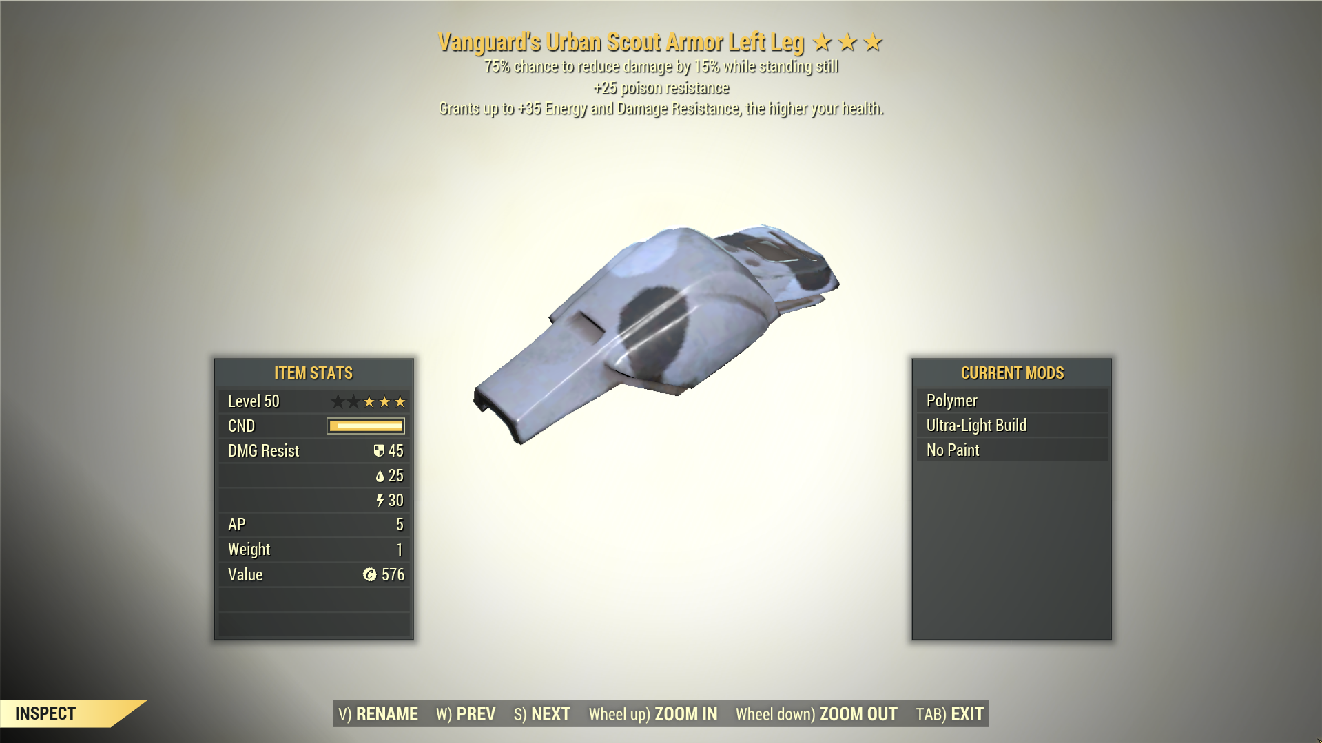 Screenshot of a Fallout 76 item for PC & Steam players, showing the stats.