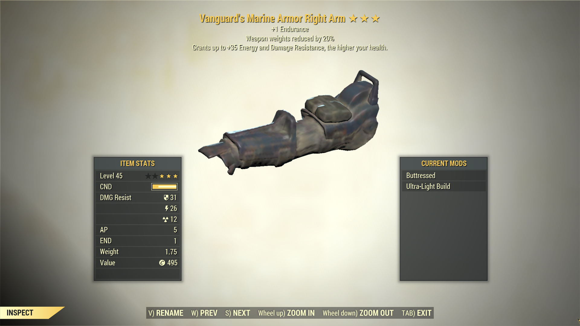 Screenshot of a Fallout 76 item for PC & Steam players, showing the stats.